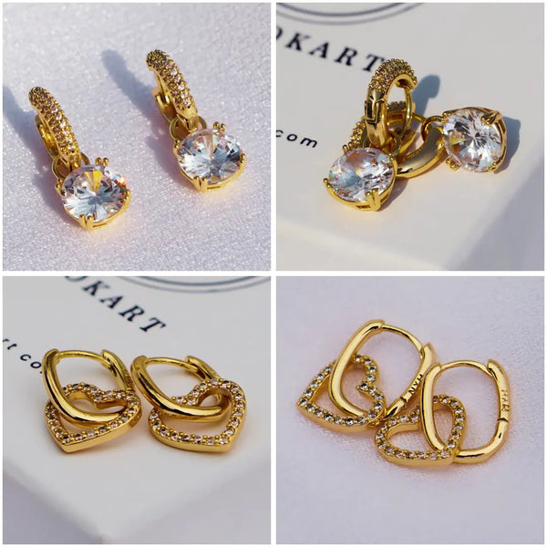 Combo of 2 - Hoop - Heart Drop - 18K Anti Tarnish Earrings