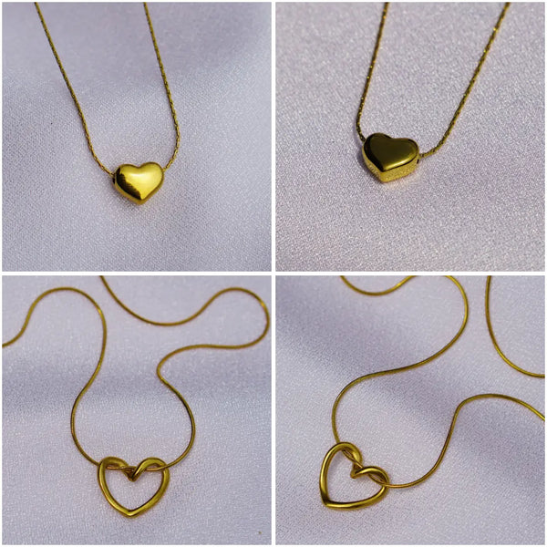 Combo of 2 - Two Heart Shaped Pendant - 18KT Gold-Plated Stainless Steel With Chain