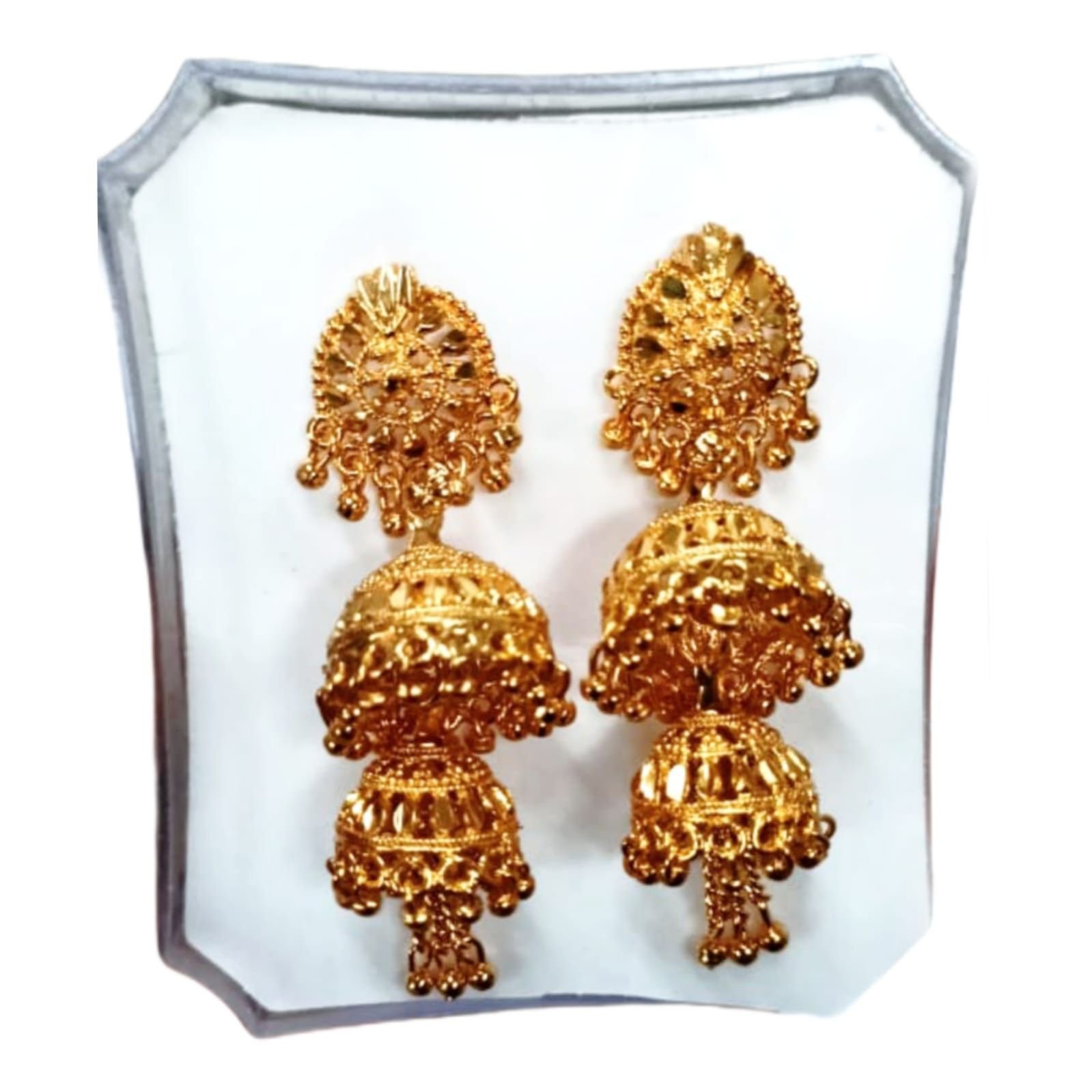 Women Earrings Gold Tone Fancy Drop Down Earring... - Depop